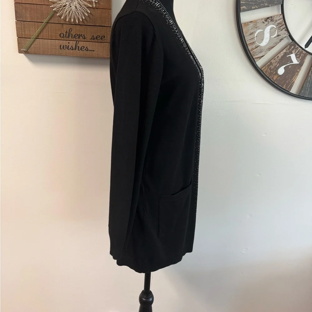 Sz M Love Scarlett black thin knit long sleeve open front cardigan. Embellished - Picture 4 of 12